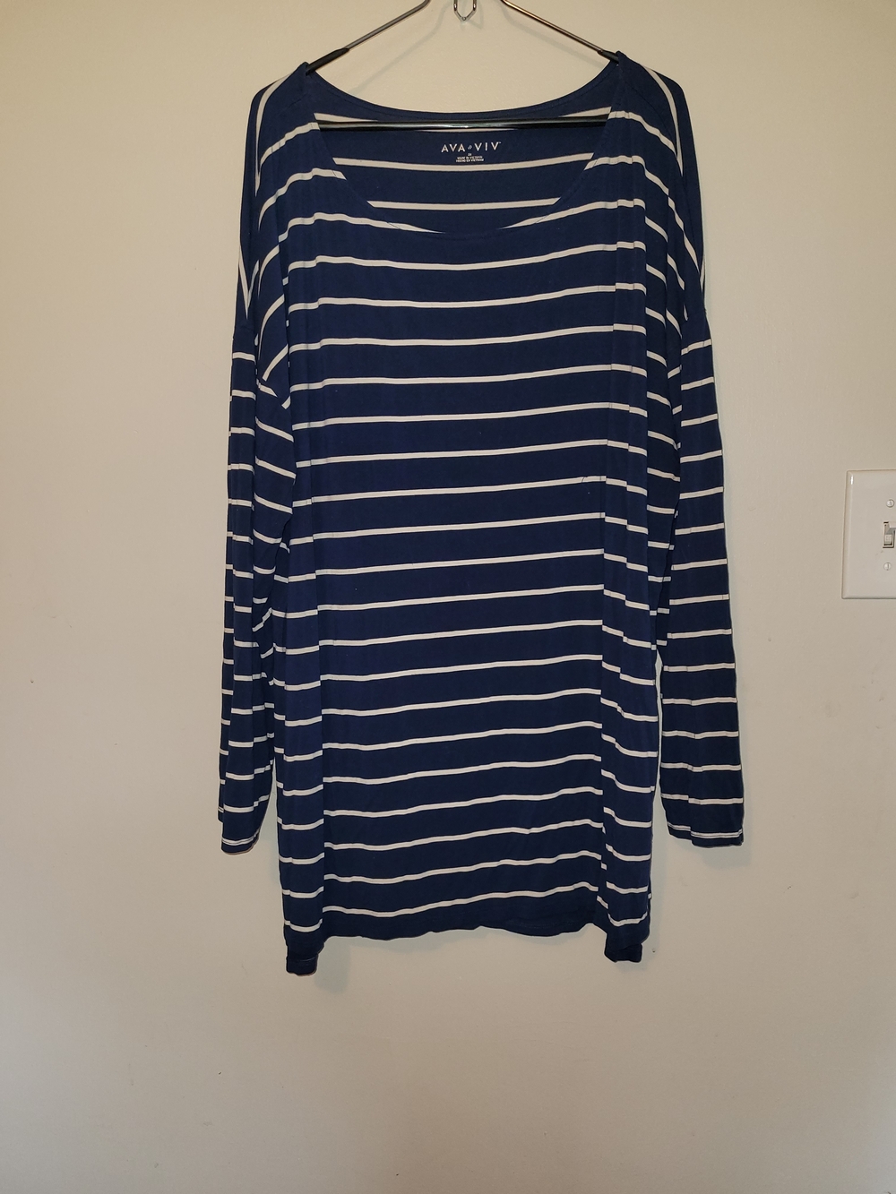 Ava & Viv Navy and White Striped Long Sleeve Tee